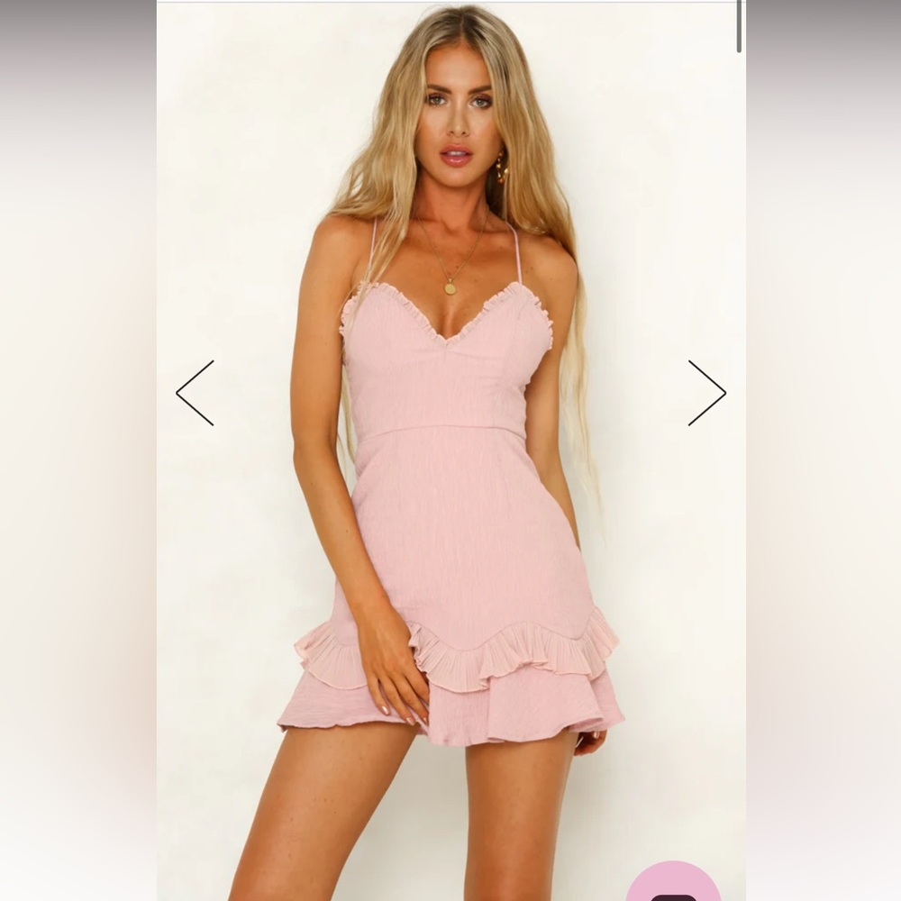 HELLO MOLLY Scorpio Season Blush Ruffle Mini Dress